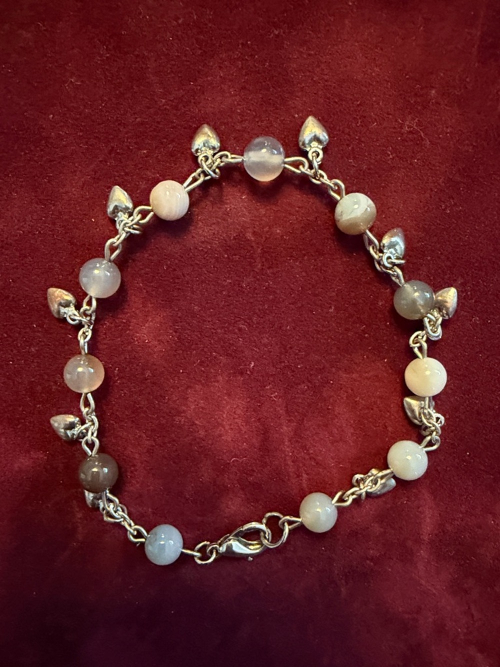 Sterling Silver Beaded Charm Bracelet in Mixed Neutral Tones